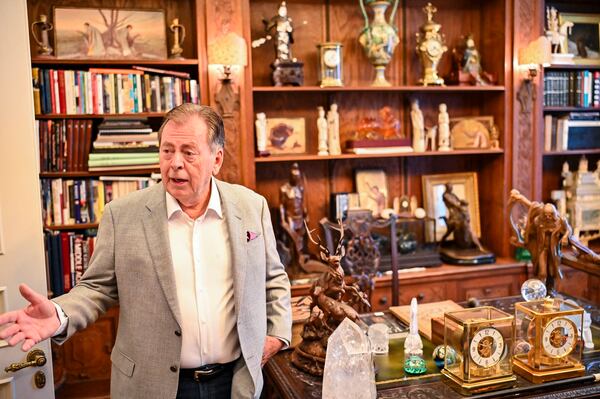 Richard C. Kessler’s study inside the Kessler Armstrong Mansion in Savannah, Georgia, is filled with a portion of his large private art collection. (Sarah Peacock for The Atlanta Journal-Constitution)