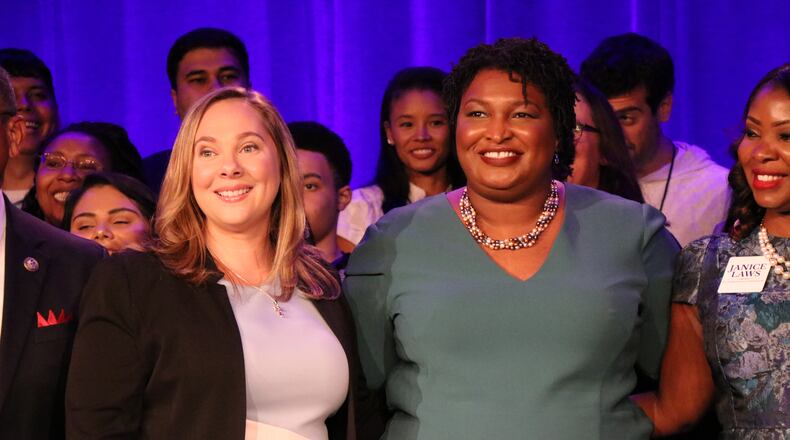Democratic nominee for governor Stacey Abrams (right) with  the party's nominee for lieutenant governor, Sarah Riggs Amico. Special/Katrina Peed