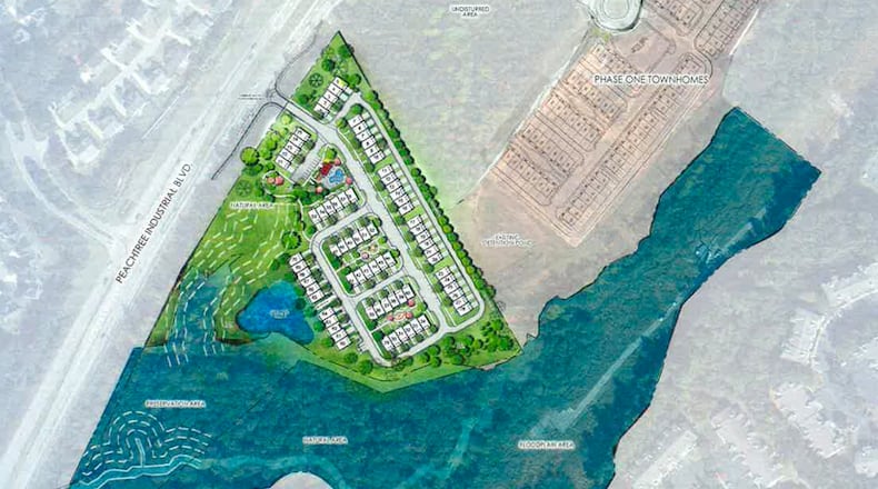 Suwanee has approved rezoning for townhomes on about 16.3 acres on Peachtree Industrial Boulevard south of McGinnis Ferry Road. (Courtesy City of Suwanee)