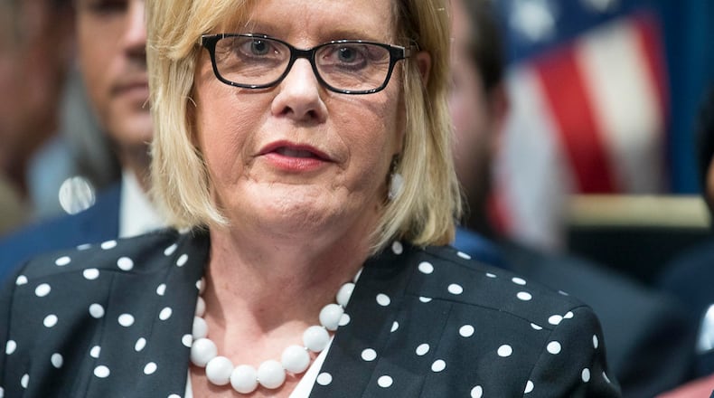 05/07/2019  -- Atlanta, Georgia -- Georgia Senator Renee Unterman, R - Buford, speaks during a press conference for the signing of HB 481, the "heartbeat" bill, in the Governor's office at the Georgia State Capitol building  in Atlanta, Tuesday, May 7, 2019. (ALYSSA POINTER/ALYSSA.POINTER@AJC.COM)