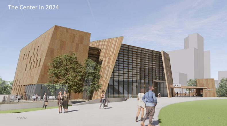 An artist's rendition of the National Center for Civil and Human Rights, showing new wings that will flank the downtown museum.