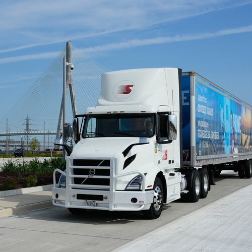 A truck is parked during a Canadian celebration marking the Gordie Howe International Bridge, which connects Detroit and Windsor, Ontario, on Friday, July 24, 2026, in Windsor, Ontario.(AP Photo/Paul Sancya)