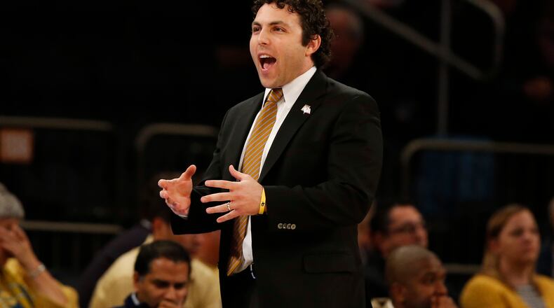 Georgia Tech head coach Josh Pastner directs his team against Cal State Bakersfield during the first half of an NCAA college basketball game in the semifinals of the NIT Tuesday, March 28, 2017, in New York. (AP Photo/Kathy Willens)