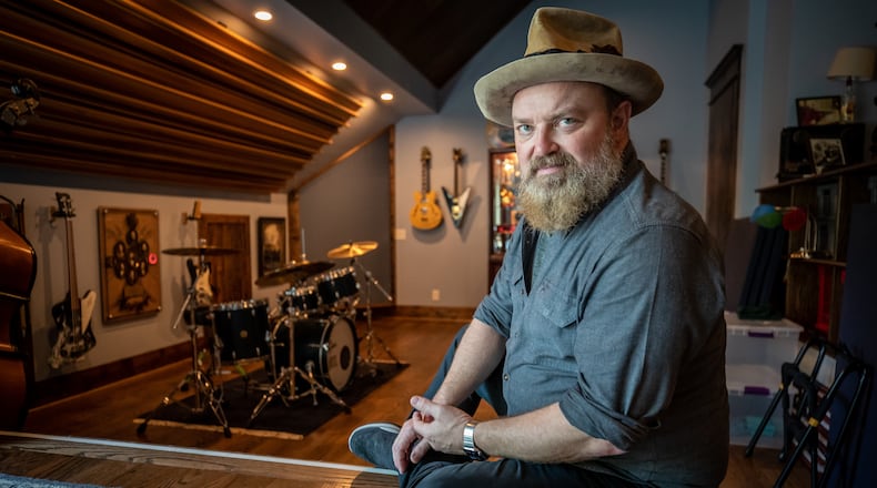 Zac Brown Band's vocalist John Driskell Hopkins talks about his newly ALS diagnosis at his Marietta studio Wednesday. June 1, 2022. (Steve Schaefer / steve.schaefer@ajc.com)