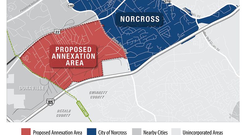 Norcross recently adopted a resolution announcing its intent to annex a neighboring portion of unincorporated Gwinnett. (Courtesy City of Norcross)