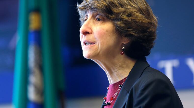 FILE - Jocelyn Samuels speaks in Seattle, Feb. 4, 2014. (AP Photo/Elaine Thompson, File)
