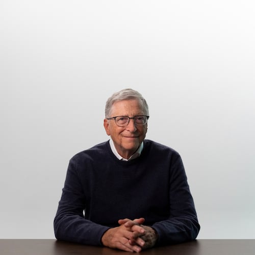 FILE - Bill Gates poses for photos after an interview with The Associated Press in Indian Wells, Calif., Jan. 8, 2025. (AP Photo/Jae C. Hong, File)