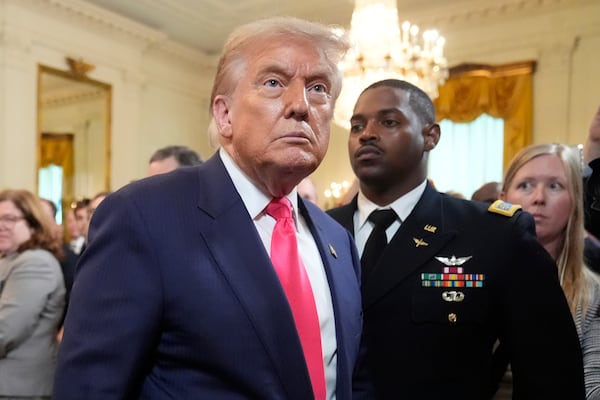 President Donald Trump departs after speaking at an event to promote his domestic policy and budget agenda in the East Room of the White House, Thursday, June 26, 2025, in Washington. (AP Photo/Mark Schiefelbein)