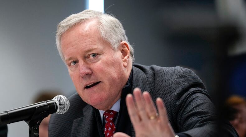 Former White House Chief of Staff during the Trump administration Mark Meadows speaks on Nov. 14, 2022, in Washington, D.C. (Drew Angerer/Getty Images/TNS)