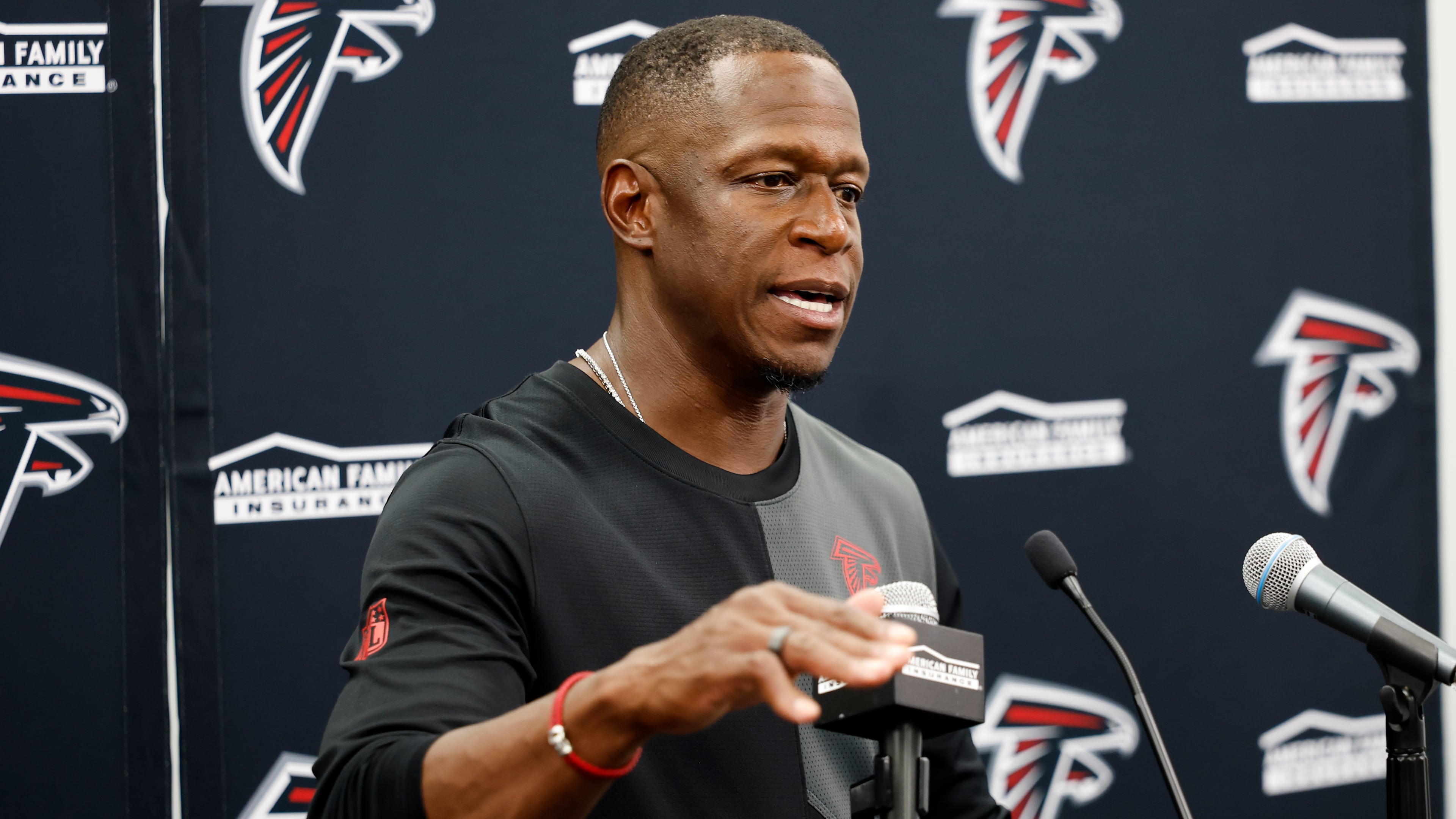 Atlanta Falcons head coach Raheem Morris didn't sugarcoat the Falcons' poor performance in a 30-0 loss to the previously winless Panthers, saying they 'hit an all-time low' on the emotional roller coaster. (Rusty Jones/AP)