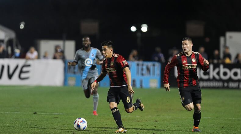 Atlanta United midfielder Ezequiel Barco dribbles against Minnesota on Wednesday in Charleston, S.C. (Tori Richman, for Atlanta United)