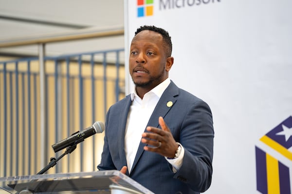 The Atlanta mayor's chief of staff, Courtney English, speaks at the opening of the Microsoft Data Center Academy at Atlanta Technical College.  Wednesday, May 20, 2026 (Ben Hendren for the AJC)