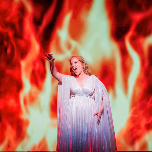 Lise Lindstrom as Brünnhilde in the Atlanta Opera's "Twilight of the Gods," a five-hour production with intermissions that completes the first fully staged “Ring” cycle in Atlanta. Performances continue Friday and Sunday. (Raftermen/Courtesy of Atlanta Opera)