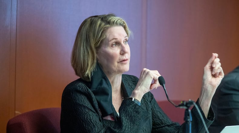 Georgia House Speaker Pro-Tempore Jan Jones (R-Milton) makes remarks during a Special Committee on Election Integrity committee meeting at the Coverdell Legislative Office Building in Atlanta on March 22, 2021. (Alyssa Pointer/Atlanta Journal-Constitution/TNS)