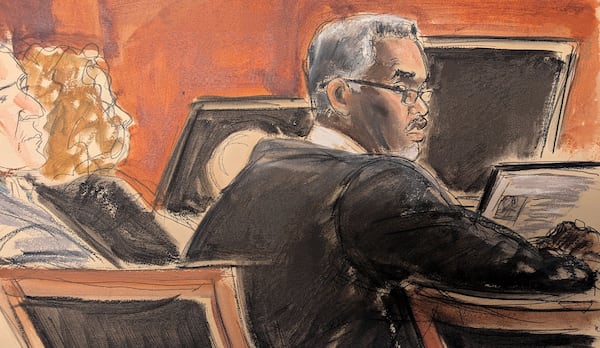 Sean Diddy Combs sits at the defense table before the start of jury selection at Manhattan federal court, Monday, May 5, 2025, in New York. (Elizabeth Williams via AP)