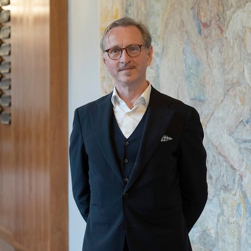 Peter de Caluwe, who will become artistic director of the Salzburg Festival in October 2027, poses at the Grosses Festspielhaus in Salzburg, Austria on Friday, Sept. 18, 2026. (Jan Friese/Salzburg Festival via AP)