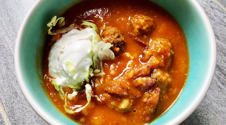 The meatballs at Zama are a surprisingly wintry dish on a mostly traditional Tex-Mex menu. Henri Hollis/henri.hollis@ajc.com