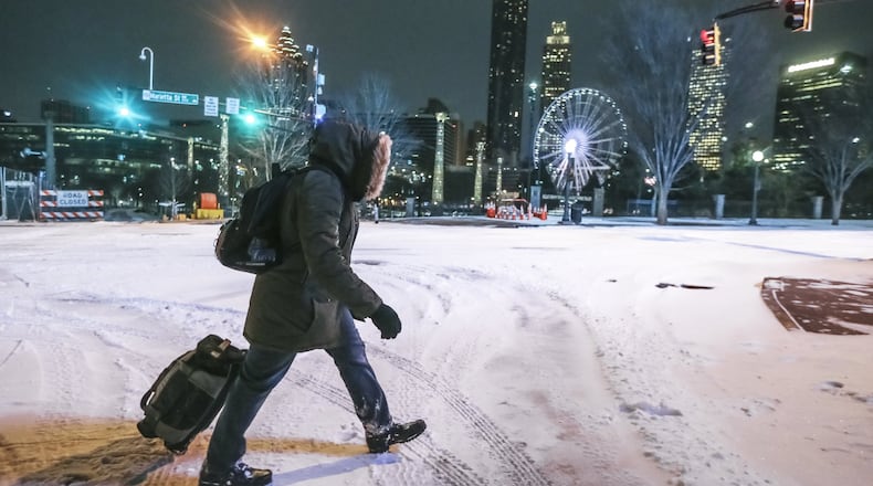 Downtown Atlanta on January 17, 2018, when the forecast high was 25 degrees, versus 40 degrees in Anchorage, Alaska. JOHN SPINK/JSPINK@AJC.COM