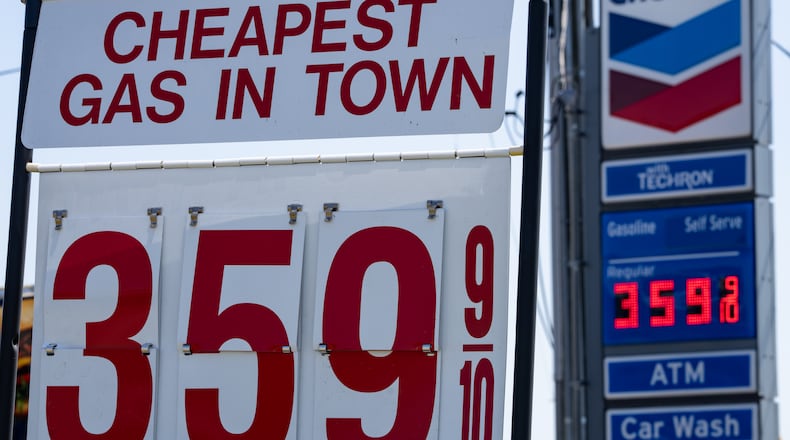 Unleaded fuel price is displayed at a Chevron gas station along Cobb Parkway on Friday, March 20, 2026, in Marietta. (Ben Hendren for the AJC)