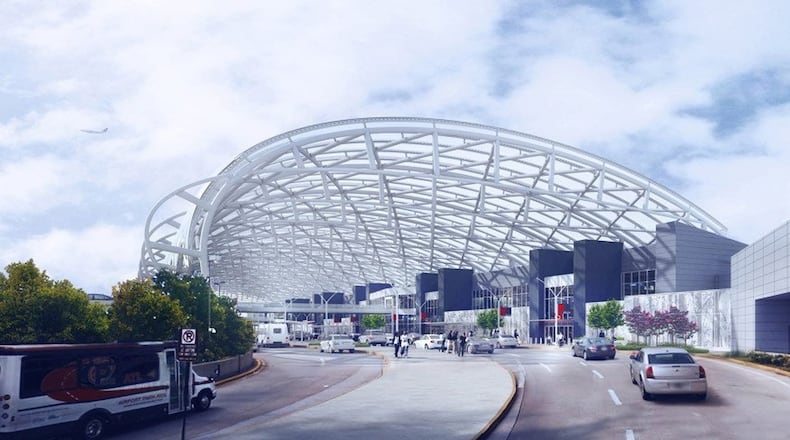 A rendering of the canopies under construction at Hartsfield-Jackson