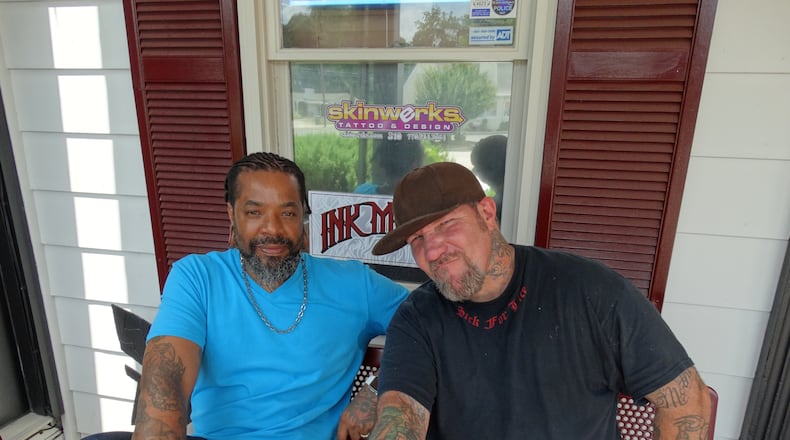 Carrollton resident Craig Foster and Douglasville resident Miami Burgess are long-time friends competing on Spike TV's "Ink Masters," season six, starting June 23, 2015. CREDIT: Rodney Ho/rho@ajc.com