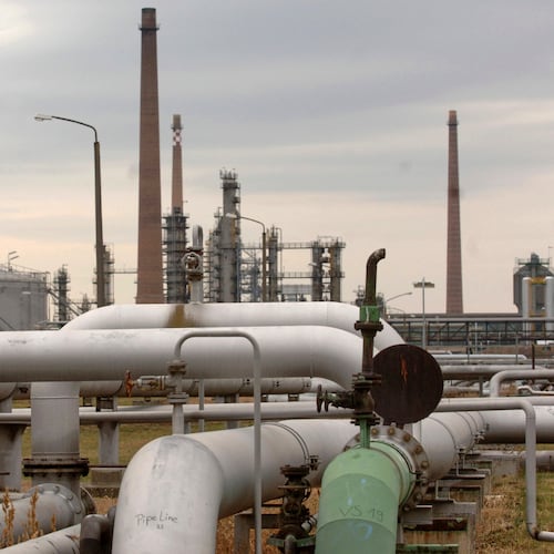 FILE - A general view of a pumping station at the end of the Druzhba oil pipeline in the east German refinery PCK in Schwedt, Jan. 10, 2007. (AP Photo/Sven Kaestner, File)