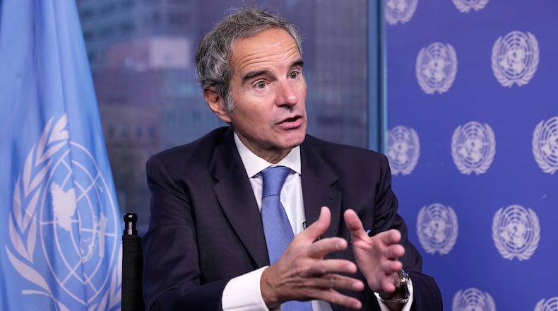 International Atomic Energy Agency Director General Rafael Grossi is interviewed at United Nations headquarters, Wednesday, Oct., 29, 2025. (AP Photo/Richard Drew)