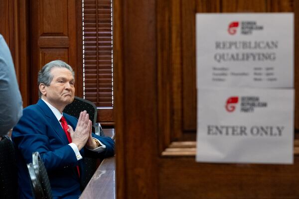 Health care billionaire Rick Jackson qualifies to run for governor at the state Capitol on Friday. (Ben Gray for the AJC)