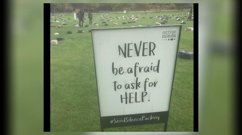 This sign was posted on Georgia Tech's campus on Thursday, Nov. 7, 2019 as part of a display to encourage students to seek counseling for anxiety, depression or stress.