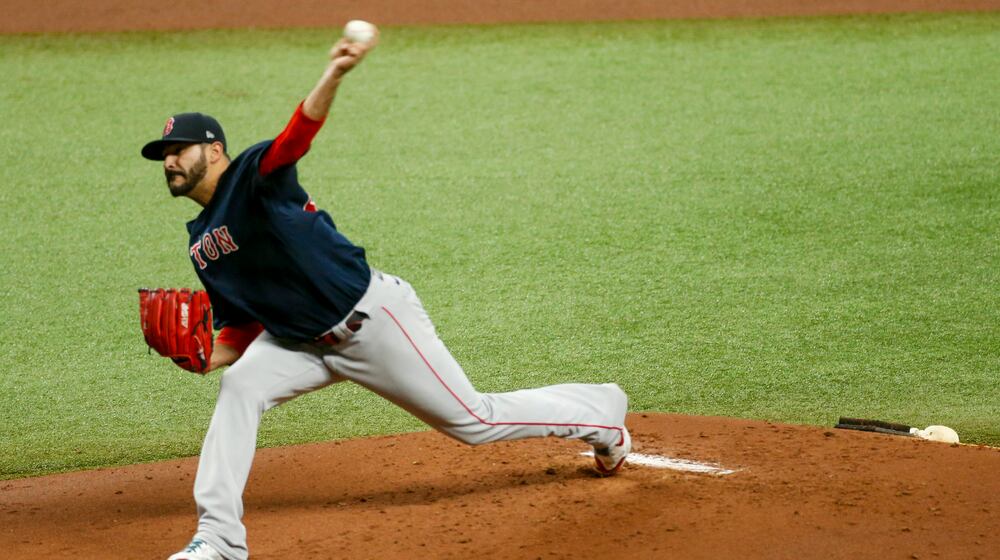 Boston Red Sox starting pitcher Martin Perez (54) delivers a pitch during the first inning against the Tampa Bay Rays on Sunday, September 13, 2020 at Tropicana Field in St. Petersburg, Florida. (Ivy Ceballo/Tampa Bay Times/TNS)