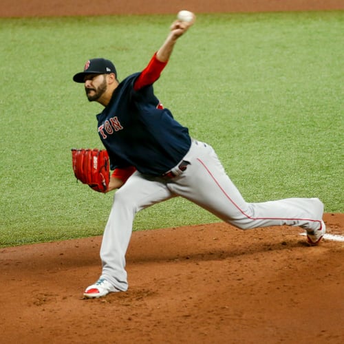 Boston Red Sox starting pitcher Martin Perez (54) delivers a pitch during the first inning against the Tampa Bay Rays on Sunday, September 13, 2020 at Tropicana Field in St. Petersburg, Florida. (Ivy Ceballo/Tampa Bay Times/TNS)