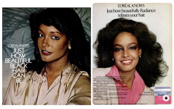These images of historical L'Oreal ads are featured in a lawsuit against several companies that developed, made or sold hair relaxers that were used to straighten Black women's and girls' naturally textured hair. 