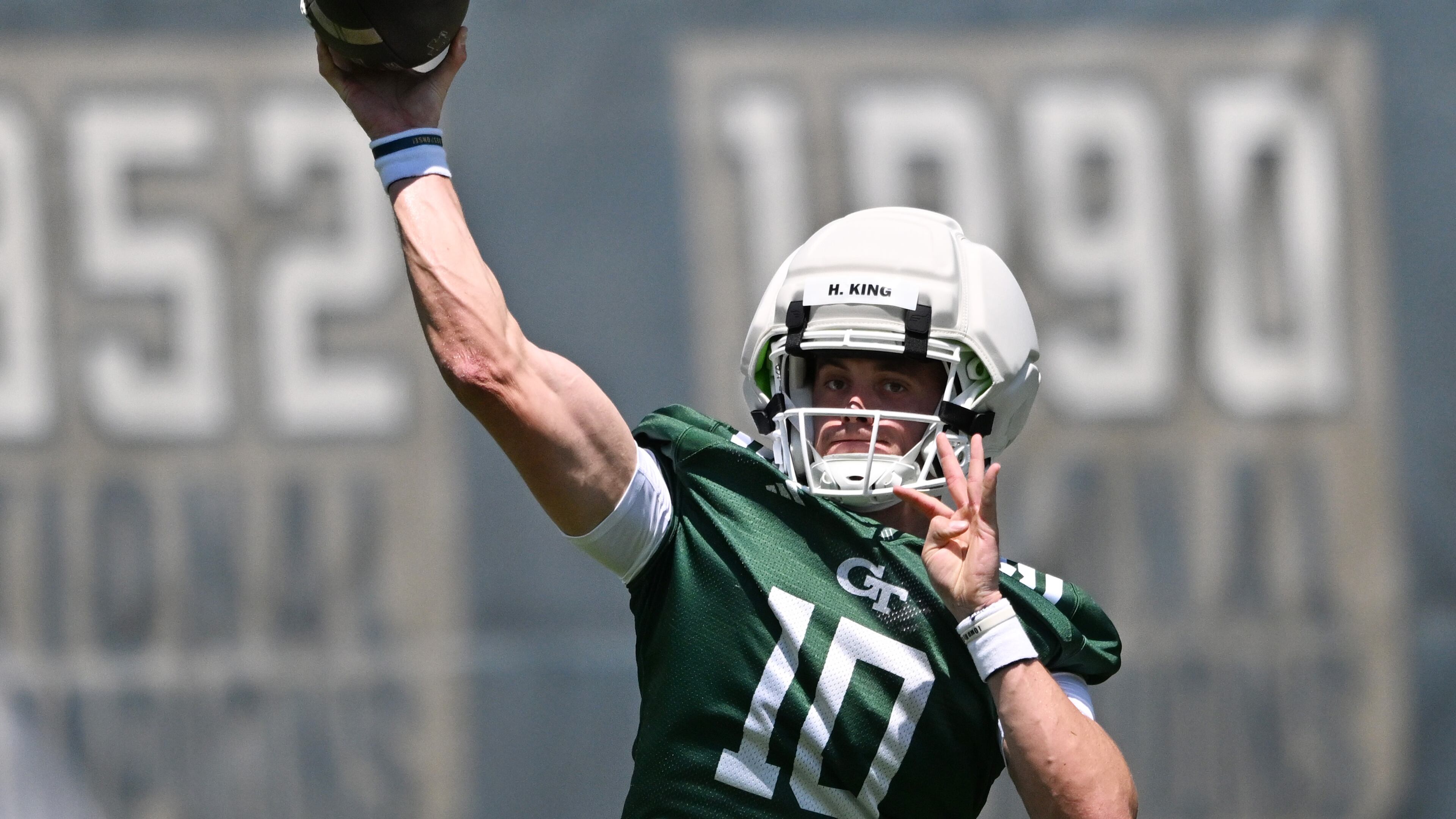 Last season, Georgia Tech quarterback Haynes King became the first Division I player in at least 69 years with at least 2,000 passing yards, 10 touchdown passes and a 70% completion percentage. (Hyosub Shin/AJC)