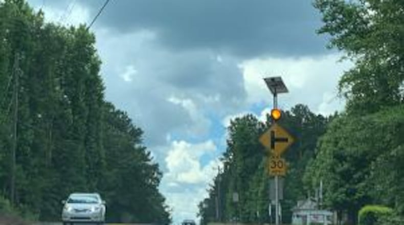 A reader wonders if a proposed roundabout will ever be built at this intersection in Coweta County. Photo/Submitted.