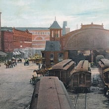 In 1871, Atlanta’s second Union Station was constructed to replace a temporary station, which had served the city since the end of the Civil War. The new station functioned as the heart of the city’s business district through the early 1900s. It is shown in this ca. 1890 postcard.