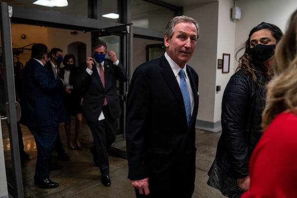 Michael van der Veen, defense attorney for former President Donald Trump, walks to the Senate Subway at the U.S. Capitol Building on Feb. 13, 2021, in Washington, D.C. (Kent Nishimura/Los Angeles Times/TNS)