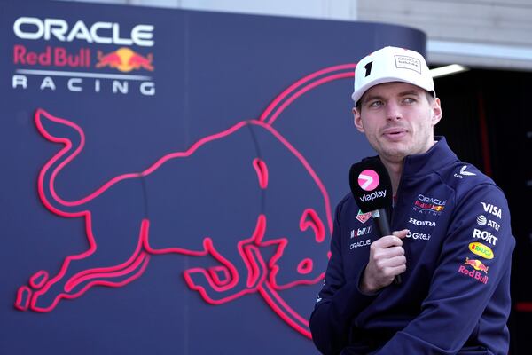Red Bull driver Max Verstappen of the Netherlands speaks before the third practice session for the Japanese Formula One Grand Prix at the Suzuka Circuit in Suzuka, central Japan, Saturday, April 5, 2025. (AP Photo/Hiro Komae)