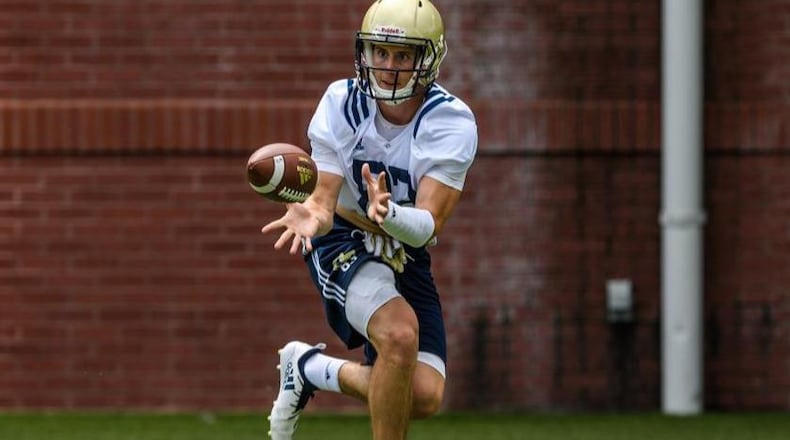 Georgia Tech wide receiver Brad Stewart in a preseason practice August 4, 2018. Stewart has started 29 games, including the past 27.