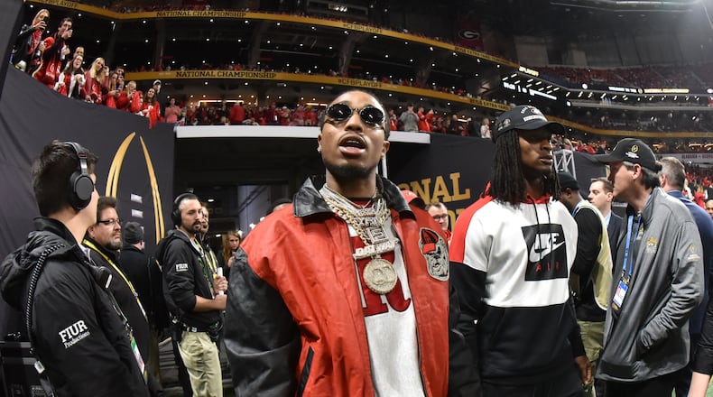 January 8, 2018 Atlanta - Migos' Quavo attends  before College Football Playoff National Championship at Mercedes-Benz Stadium on Monday, January 8, 2018. HYOSUB SHIN / HSHIN@AJC.COM