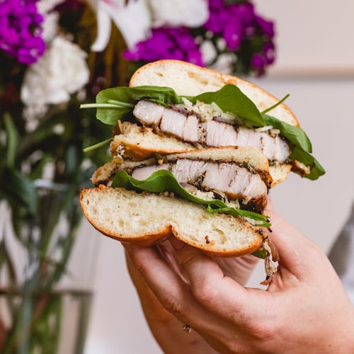 A porchetta sandwich from Kinship Butcher & Sundry. (Credit: Sarah Carpenter, courtesy of Kinship Butcher & Sundry)