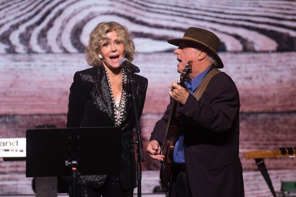 Jane Fonda and Jim Averitt sing to Ted Turner during Turner's 80th birthday party at the St. Regis Atlanta hotel, Saturday, Nov. 17, 2018.  (Photo: BRANDEN CAMP/SPECIAL TO THE AJC)