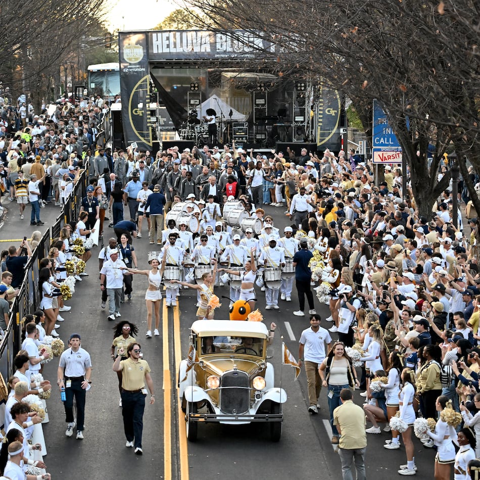 It's not quite worth a parade — like Georgia Tech's band, cheerleaders mascot and team did before the season finale in November — but the Yellow Jackets did find success in the transfer portal this offseason. (Hyosub Shin/AJC)