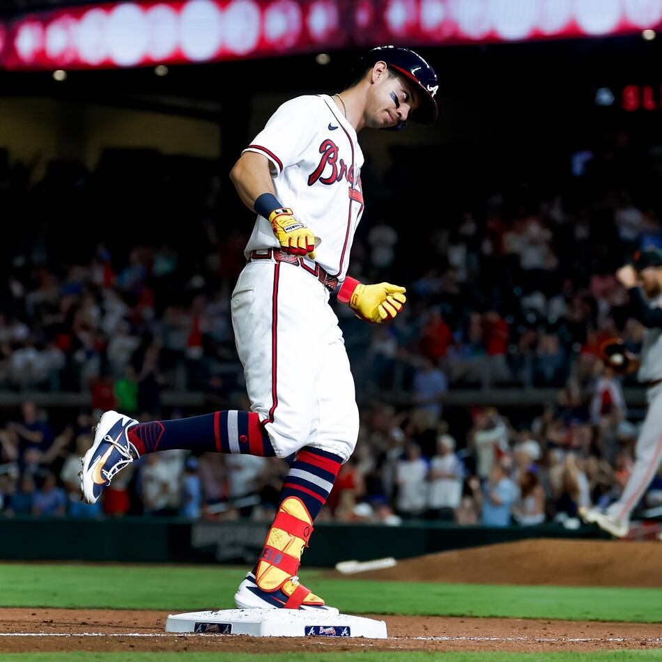 Atlanta Braves center fielder Mauricio Dubón rounds the bases after hitting a two-run homer during the ninth inning Wednesday, June 17, 2026. (Erik S. Lesser/AP)