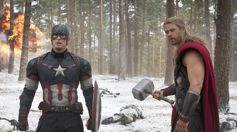 May 1: Captain America (Chris Hemsworth) and Thor (Chris Evans), along with their other partners in crime-fighting and world-saving, are back in "Avengers: Age of Ultron." (Photo courtesy Marvel/TNS)