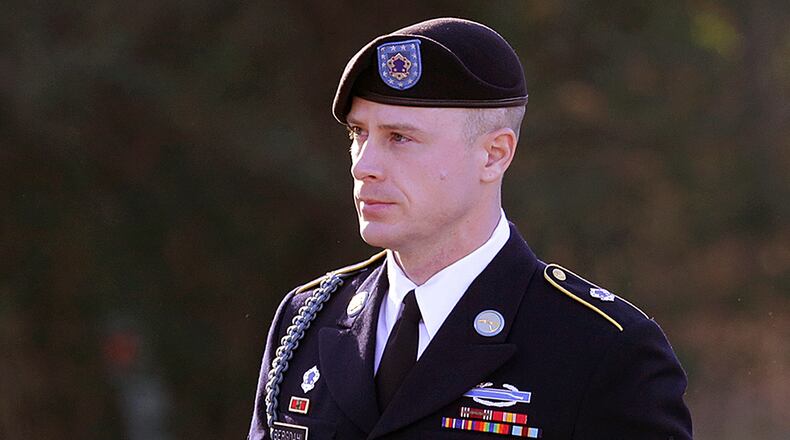 FILE - Army Sgt. Bowe Bergdahl arrives for a pretrial hearing at Fort Bragg, N.C., Jan. 12, 2016. (AP Photo/Ted Richardson, File)