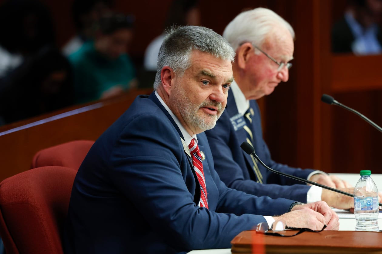 State Rep. Victor Anderson, R-Cornelia, speaks at a House Governmental Affairs Committee meeting at the Paul D. Coverdell Legislative Office Building in Atlanta on Tuesday, March 17, 2026. Anderson said that as legislators continued to work on a proposal to comply with the deadline, they realized it wasn’t feasible “without causing a severe upset in our election system.” (Arvin Temkar/AJC)