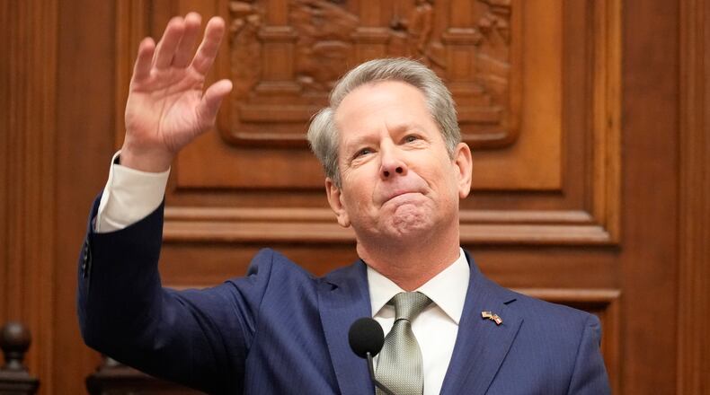 Gov. Brian Kemp speaks during the State of the State, Thursday, Jan. 15, 2026, in Atlanta. (AP Photo/Brynn Anderson)