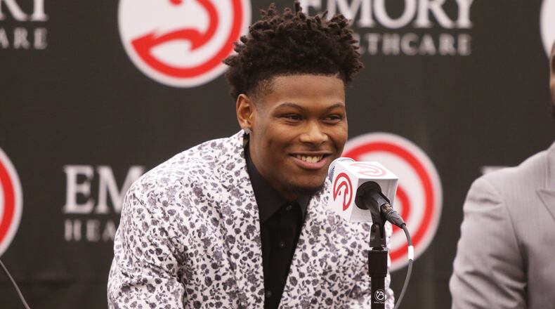 Cam Reddish, a Hawks 2019 draft pick, speaks at his introductory press conference at the Hawks practice facility, in the Emory Sports Medicine Complex, in Brookhaven, Georgia on Monday June 24, 2019. Reddish was selected by the Atlanta Hawks in the 2019 NBA Draft on June 20, 2019, and was the 10th overall pick. Reddish previously played small forward/shooting guard for the Duke University Blue Devils. Christina Matacotta/CHRISTINA.MATACOTTA@AJC.COM
