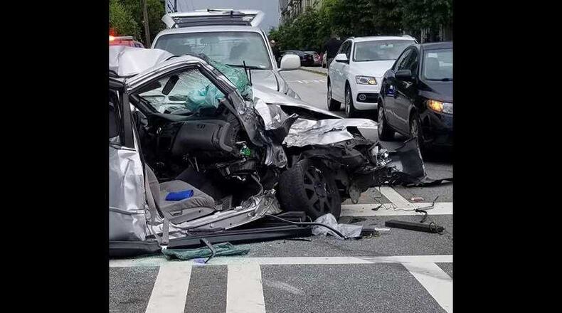A woman required extrication after a bad wreck on Peachtree Road Wednesday.