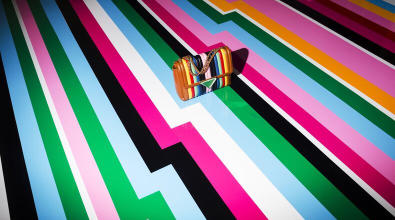 “Ferragamo (Stripes)” by Landon Nordeman is featured in the exhibition “On the Edge” at Buckhead’s Spalding Nix Fine Art.